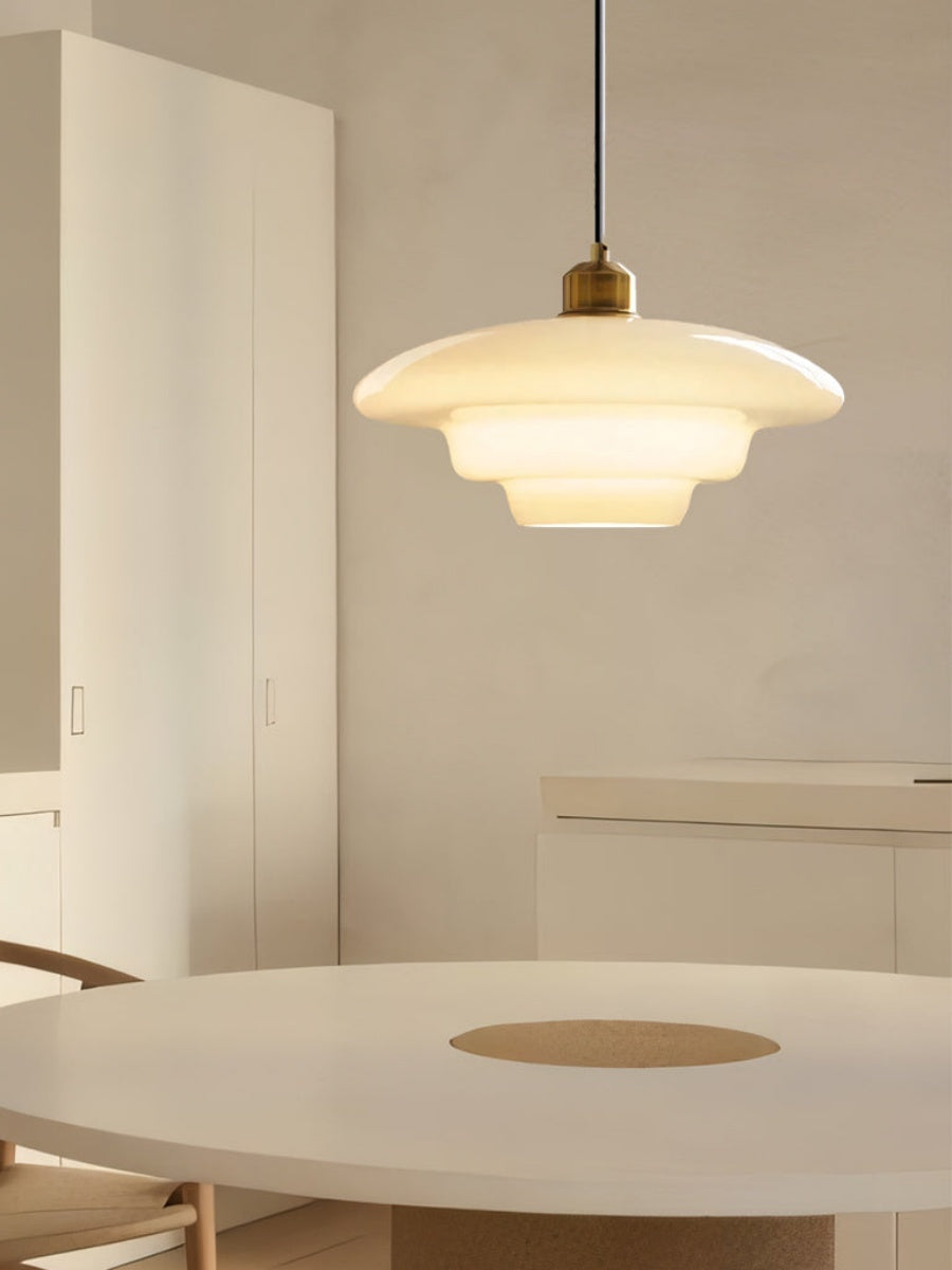 Glazen Hanglamp met Gelaagd Design – Melkwit Matglas voor Eetkamer en Woonkamer | Sansoti