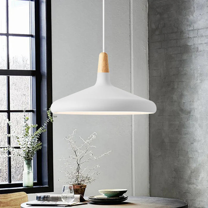 Hanglamp Scandinavisch Aluminium Hout Wit E27 Eettafel Woonkamer Minimalistisch Design Verlichting Keukeneiland | Sansoti
