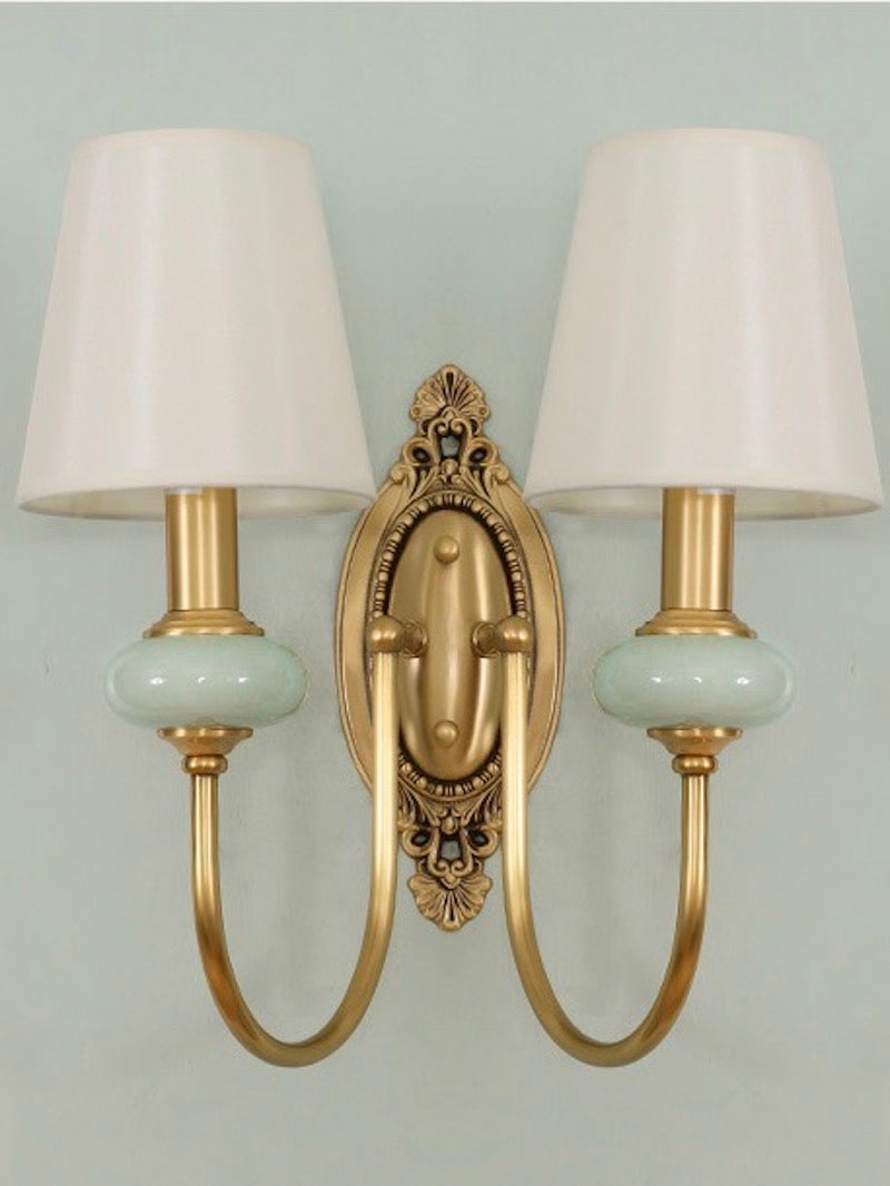 Keramische wandlamp met stoffen kap - 1 of 2 lichtpunten - E27 - diverse kleuren & stijlen | Sansoti