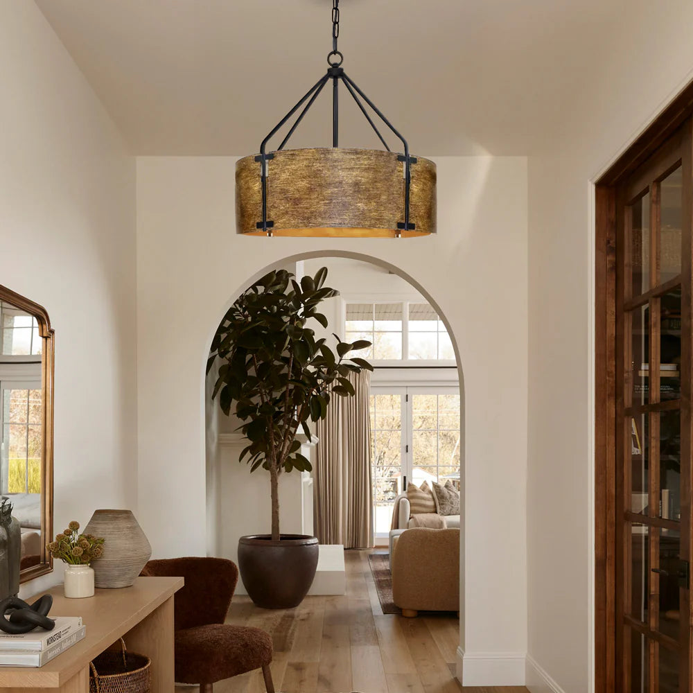 Industriële Hanglamp Trommel Roest Brons Metalen Kap 4 Lichtpunten Vintage Design Keukeneiland Eettafel Eetkamer | Sansoti