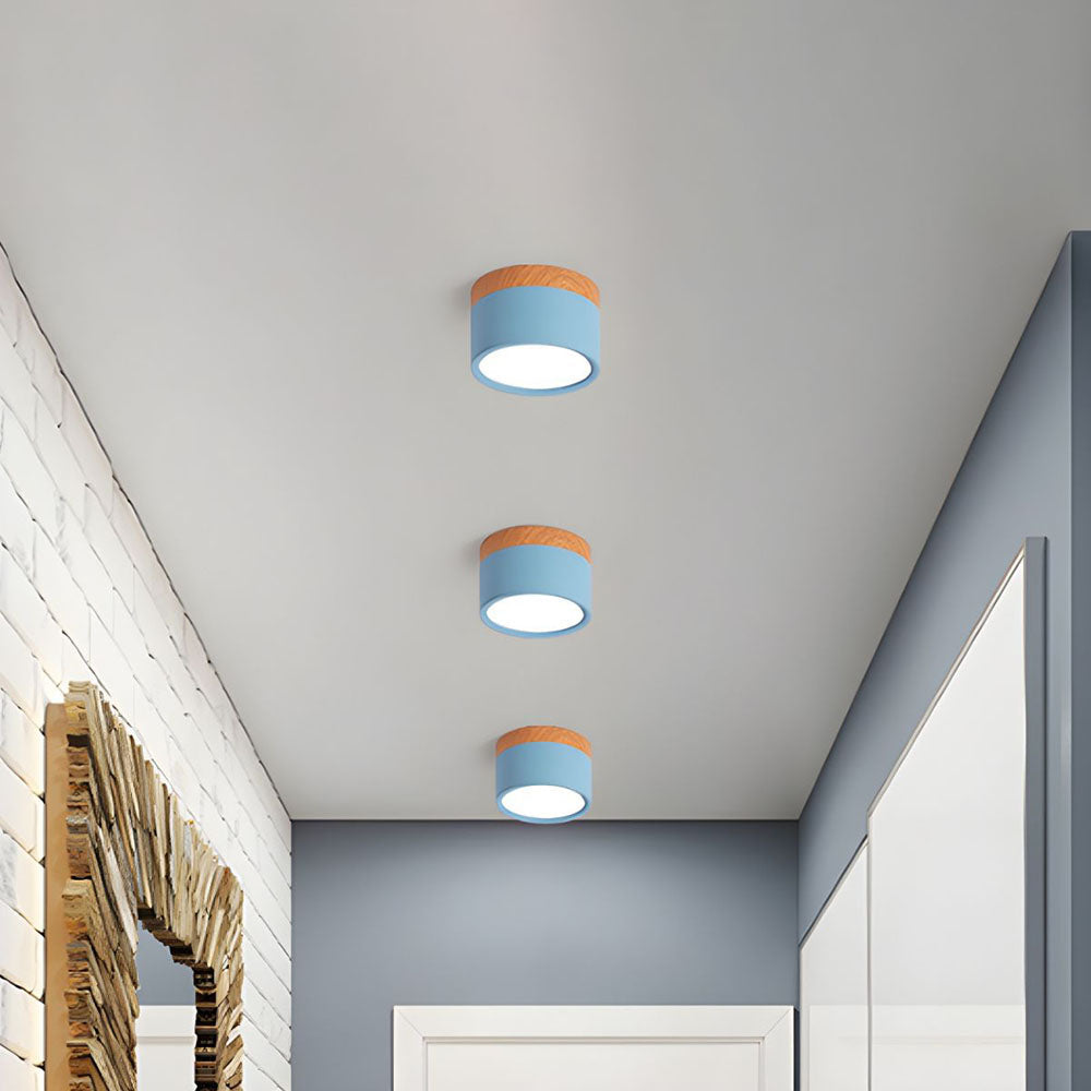 Cylinder kleine Deckenleuchte LED Holz modern Decke Flur Wohnzimmer kompakt Design | Restfield