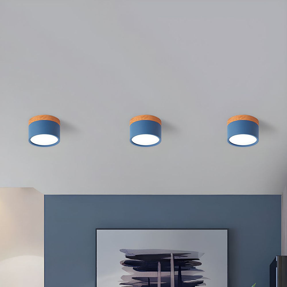 Cylinder kleine Deckenleuchte LED Holz modern Decke Flur Wohnzimmer kompakt Design | Restfield