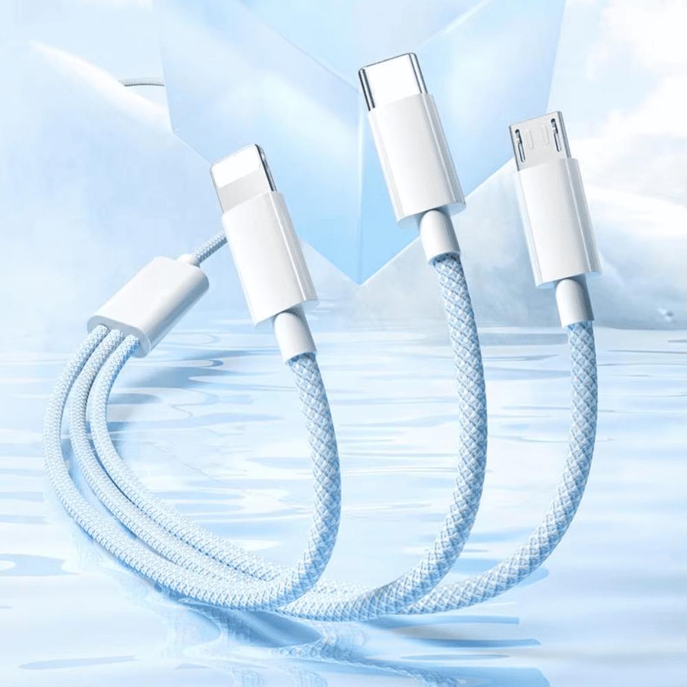 3-in-1 Charging Cable 100W Lightning Micro-USB USB-C Fast Charging Data Transfer 480Mbps Braided Retractable | Sansoti