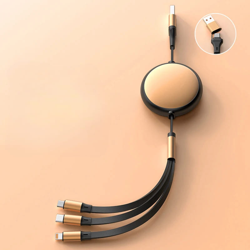 3-in-1 Charging Cable 100W Lightning Micro-USB USB-C Fast Charging Data Transfer 480Mbps Braided Retractable | Sansoti