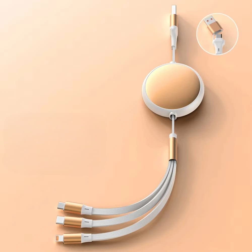 3-in-1 Charging Cable 100W Lightning Micro-USB USB-C Fast Charging Data Transfer 480Mbps Braided Retractable | Sansoti