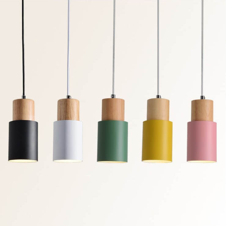 Hanglamp Hout Aluminium Cilinder Kleur E26 120cm Snoer Scandinavisch Woonkamer Eetkamer | Sansoti
