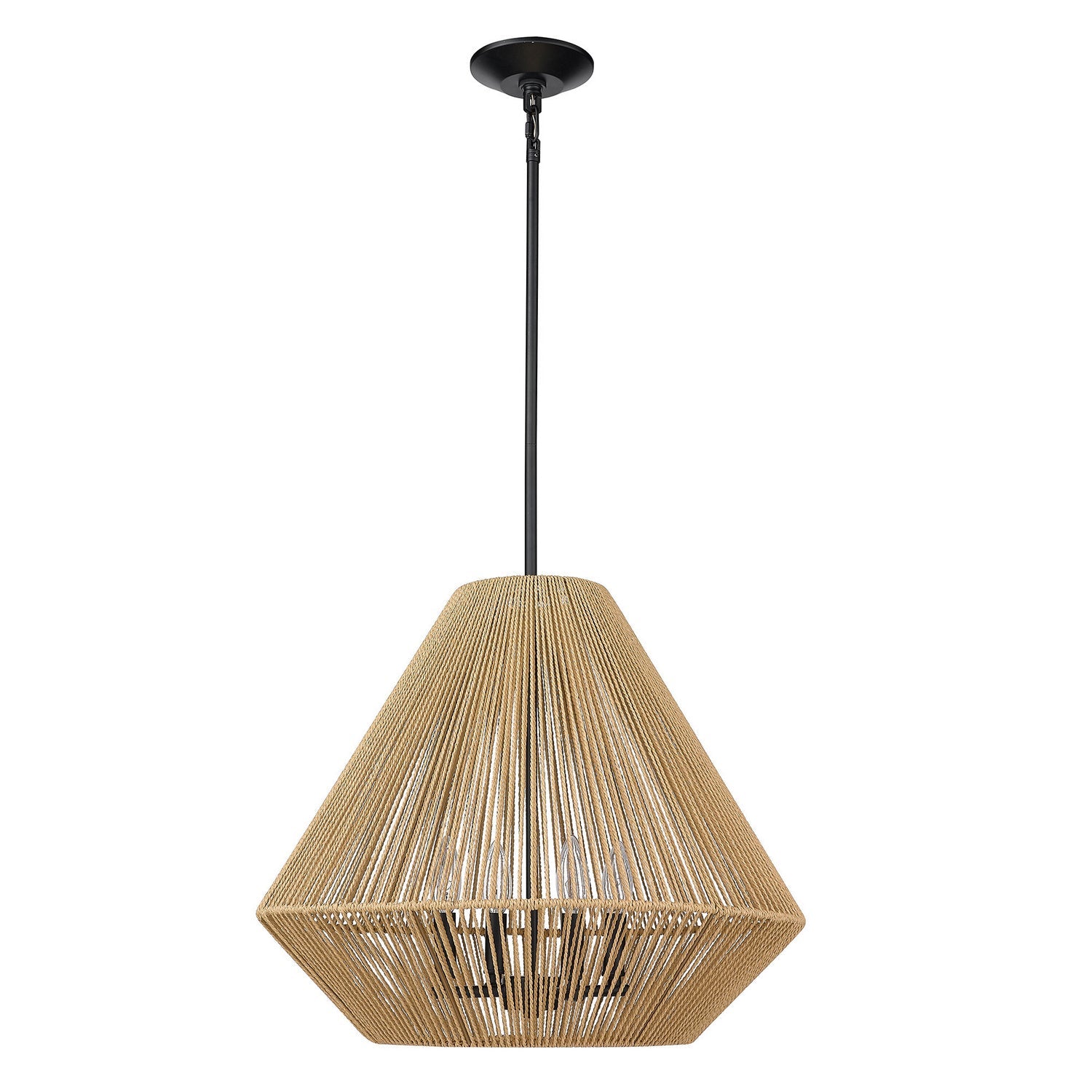 Suspension corde tressée acier mat noir 53cm dimmable E12 naturel bohème salon
