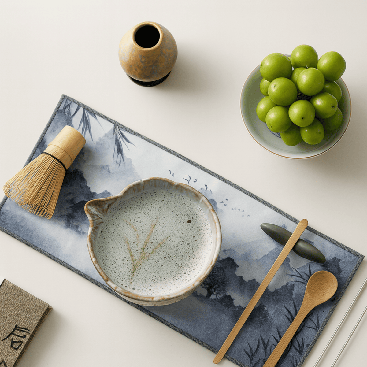 Matcha Ceremony Set 8-Piece Ceramic Bamboo Whisk Bowl Strainer Spoon Tea Ritual Tableware Japanese Style | Sansoti