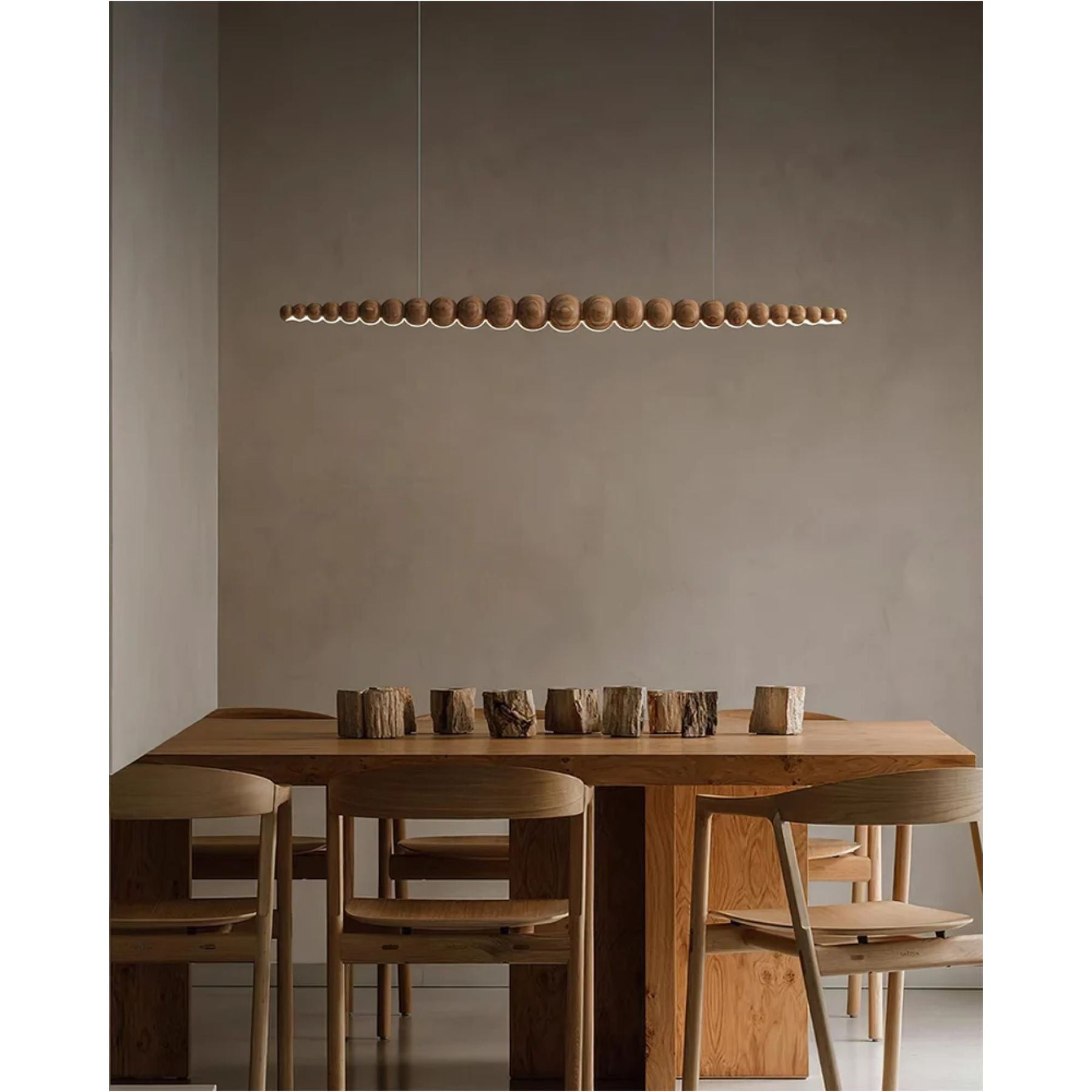 Hängeleuchte LED Holz Metall Schwarz Warmweiß Esstisch Kochinsel Moderne Beleuchtung Lineare Hängeleuchte Skandinavisches Interieur | Restfield