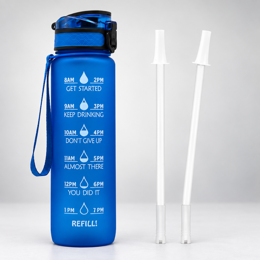 Trinkflasche mit Zeitmarkierungen 1000ml, Motivation zur Flüssigkeitsaufnahme, BPA-frei, Sport, Fitness, Flüssigkeitsversorgung, Zeitplan, täglich | Sansoti