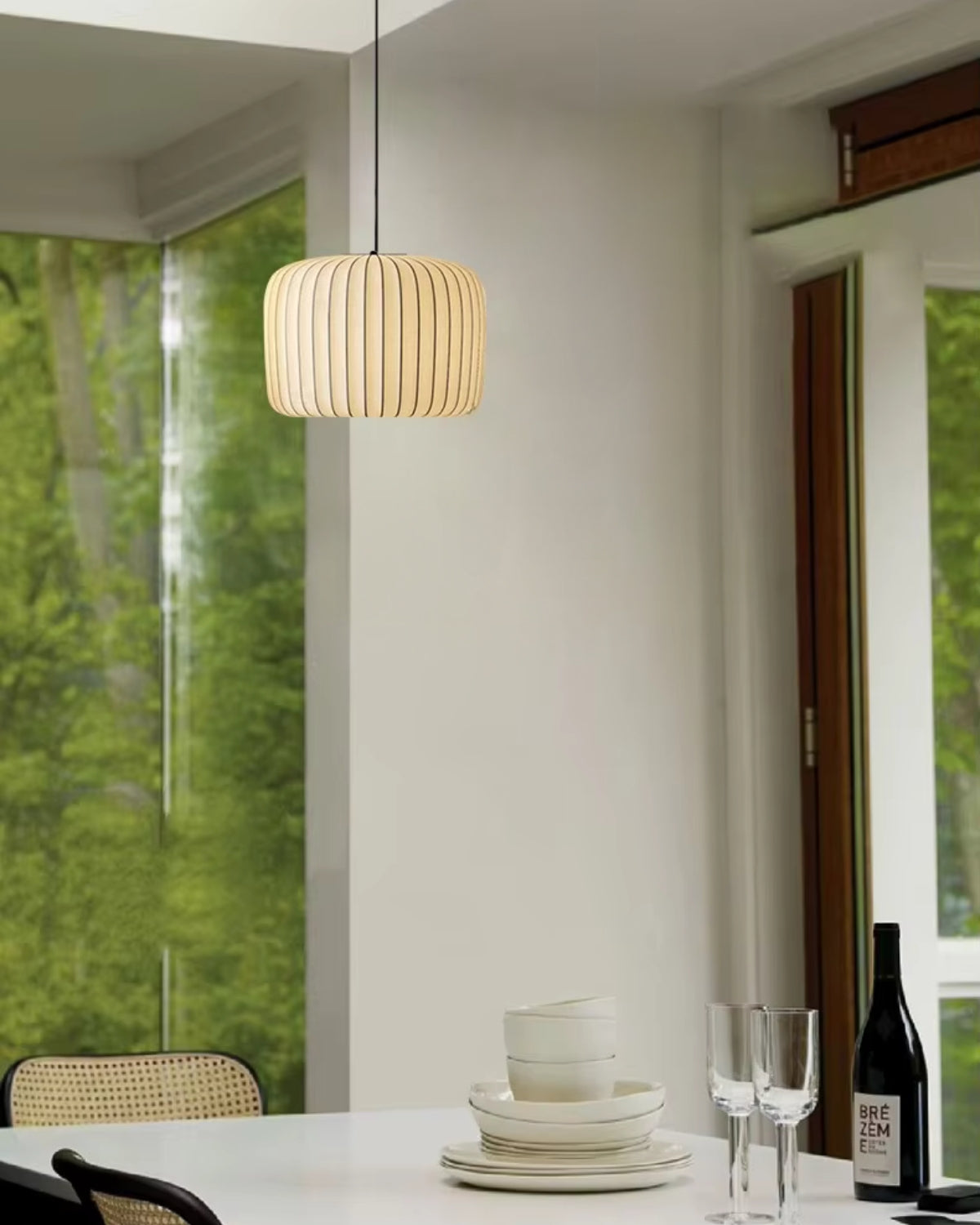 Moderne hanglamp met stoffen lampenkap – minimalistische design plafondlamp in stretchstof voor eetkamer en woonkamer | Sansoti