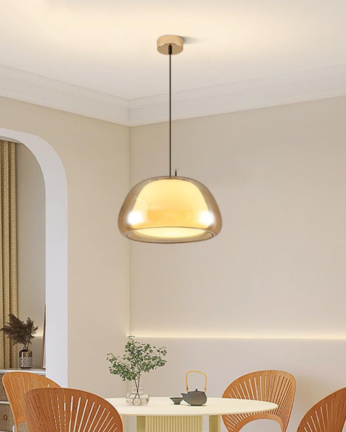 Luxe Glazen Hanglamp Met Mat En Transparant Glas In Minimalistisch Japandi Design | Sansoti