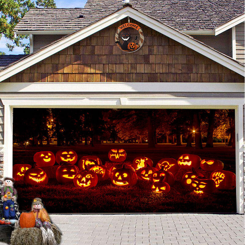 Halloween Garagedeur Decoratie Spookachtige Bedrukking Schaduwdoek Herbruikbaar Horror Sfeer Doek Waterdicht Buiten Feestversiering | Sansoti