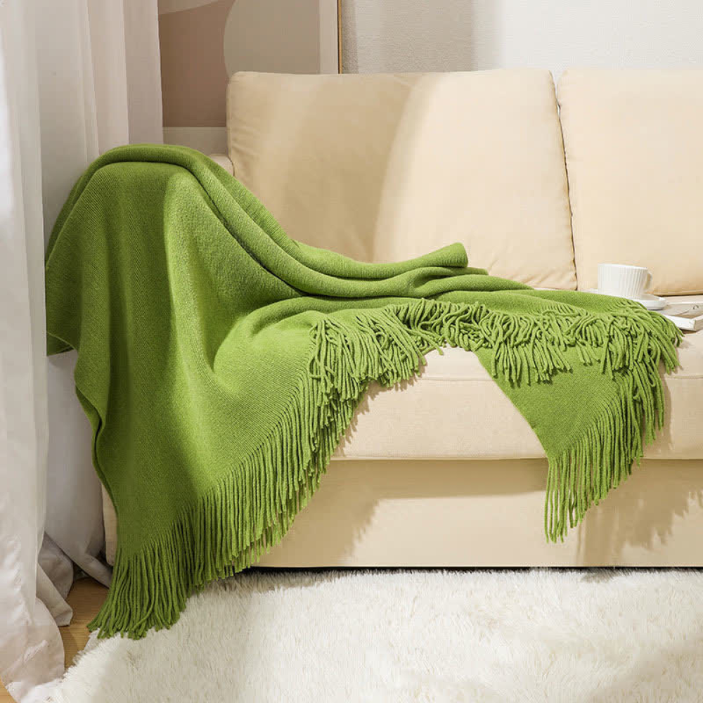 Chunky Knitted Throw with Fringes Soft Acrylic Decorative Blanket for Living Room Bedroom and Sofa Interior | Sansoti