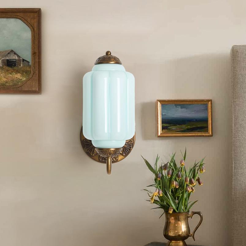 Vintage Wandlamp met Melkglas en Geolied Messing – Klassieke Retro Verlichting voor Hal, Slaapkamer, Woonkamer | Sansoti