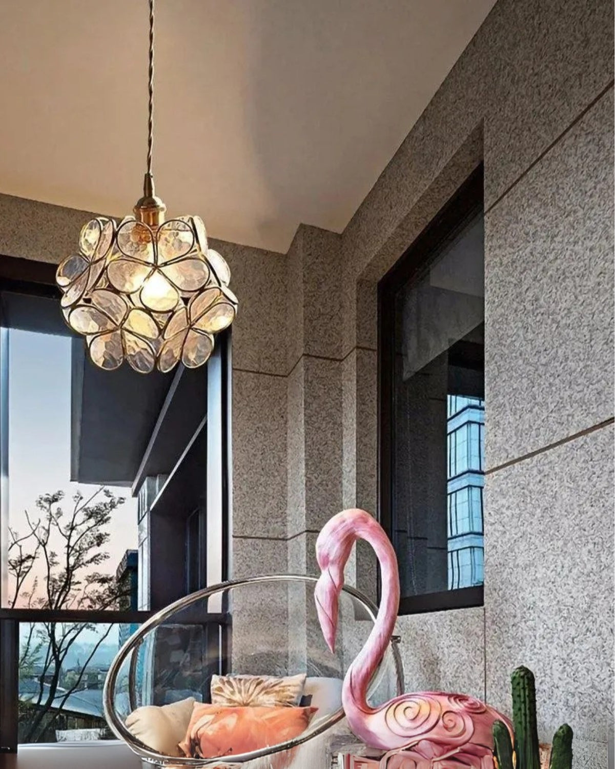 Handgemaakte Hanglamp met Acryl Bloem en IJzeren Frame Transparant Roze Blauw Beige voor Eetkamer Woonkamer Slaapkamer | Sansoti