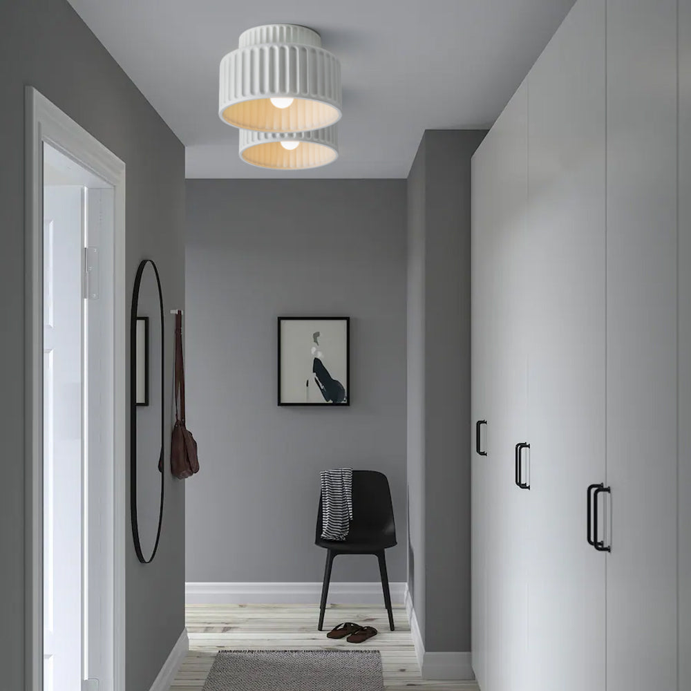 Deckenleuchte Gerippt Resin E27 Weiß Kompakt Modernes Interieur Wohnzimmer Küche Schlafzimmer Retro Design Deckenlampe | Restfield