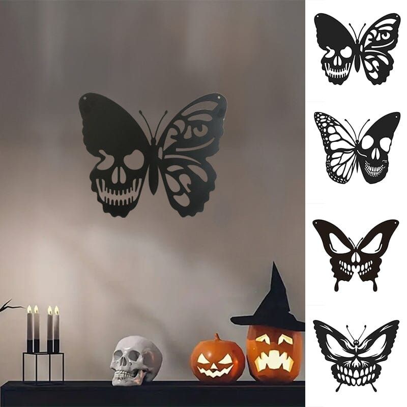 Metalen Vlinder Schedel Wanddecoratie 25x30cm Handgemaakt Gothic Art Mystiek Design Binnen Buiten Tuin | Sansoti