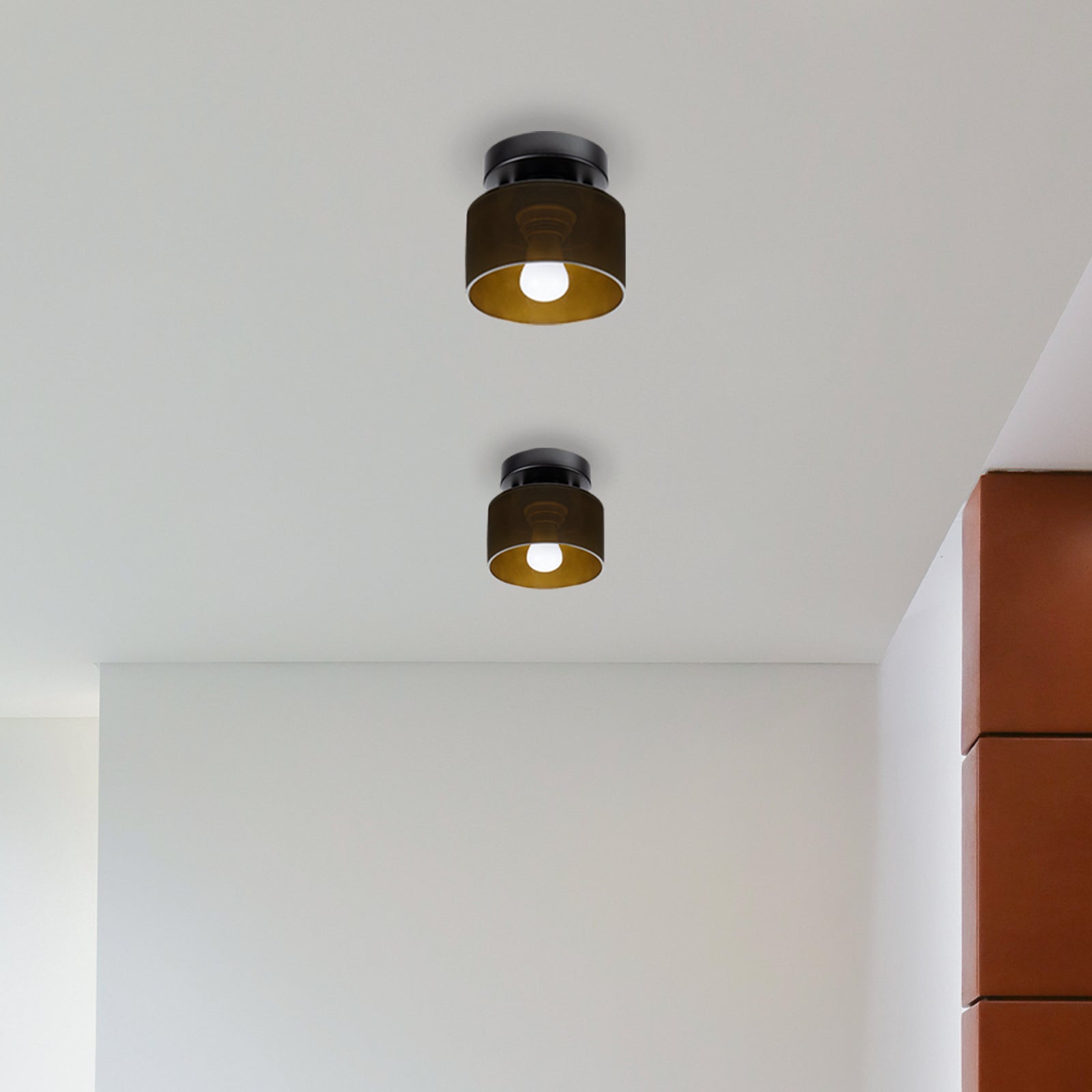 Deckenleuchte Glas Retro E27/E26 Bernstein Küche Flur Wohnzimmer Rundes Design Stimmungslicht Vintage Stil | Restfield