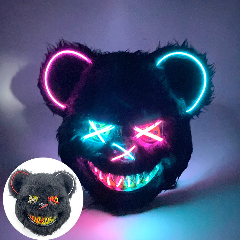Oplichtend LED Neon Masker Beer Konijn Horror Halloween Griezelfeest Verkleedkostuum Spookhuis Party Decoratie | Sansoti