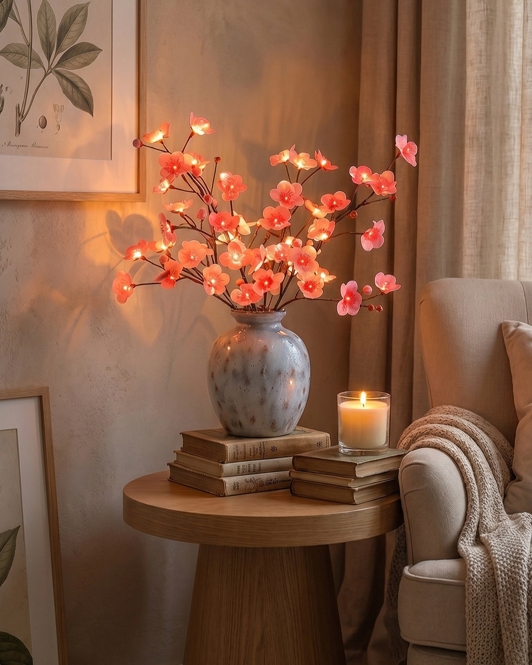 Decoratieve LED Verlichtingstak met Natuurlijke Bloesemvorm 70cm – Flexibele Sfeerverlichting voor Vazen en Schoorsteenmantels | Sansoti