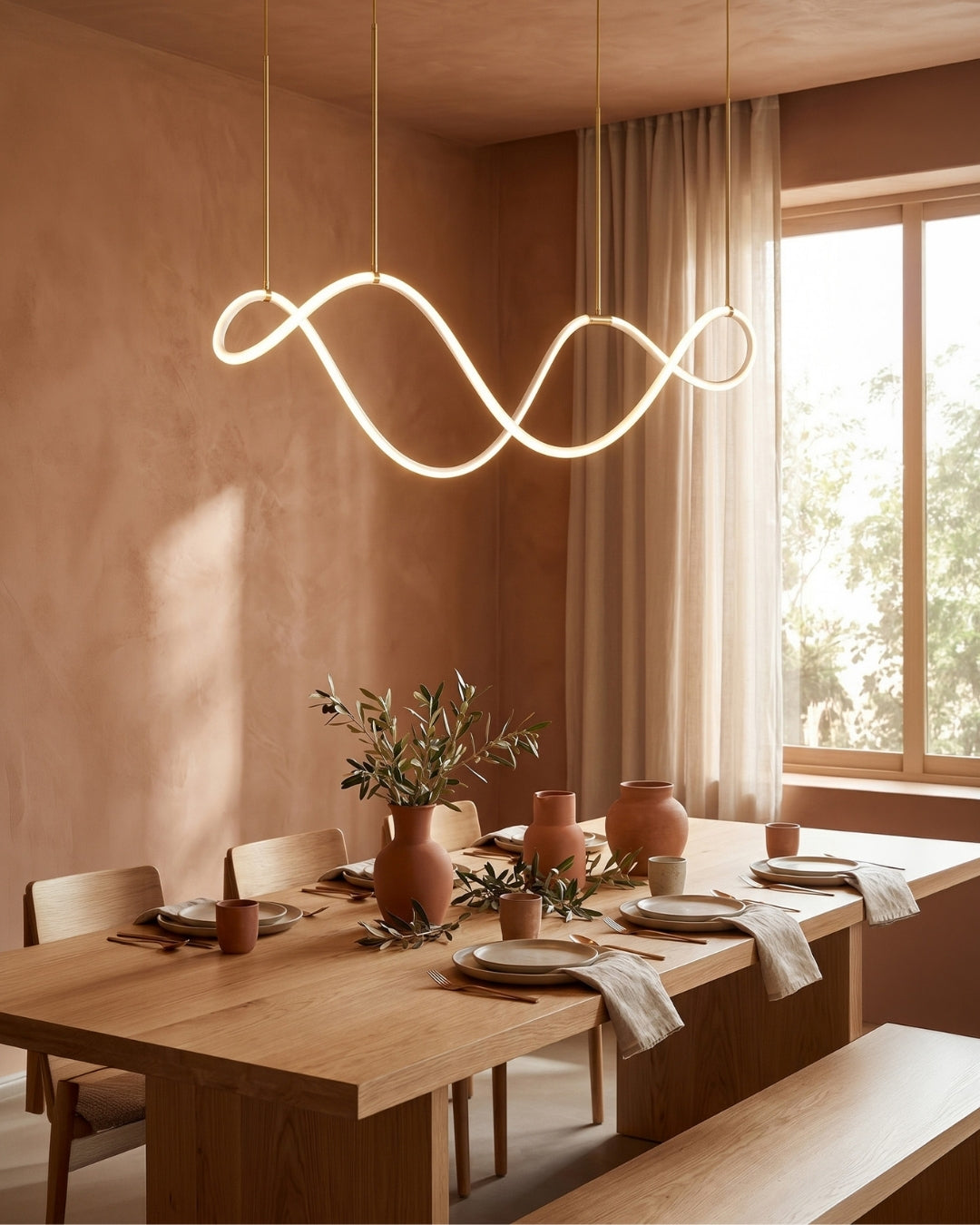 LED-design hanglamp met metalen koordstructuur zwart satijn 100 cm dimbaar warm wit modern interieur eetkamer keukeneiland | Sansoti