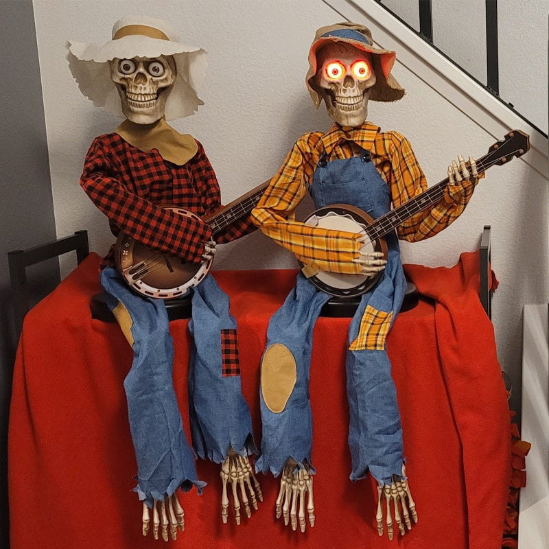 Geanimeerde Skelet Muzikant met Banjo Lichteffecten Geluid Halloween Decoratie Feestdagen Griezelig Spookhuis | Sansoti