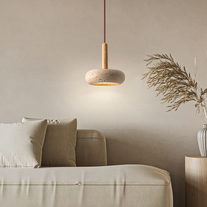 Zen Hanglamp met Natuursteen Kap en Houten Accent – Scandinavisch Design met Geïntegreerde LED | Sansoti