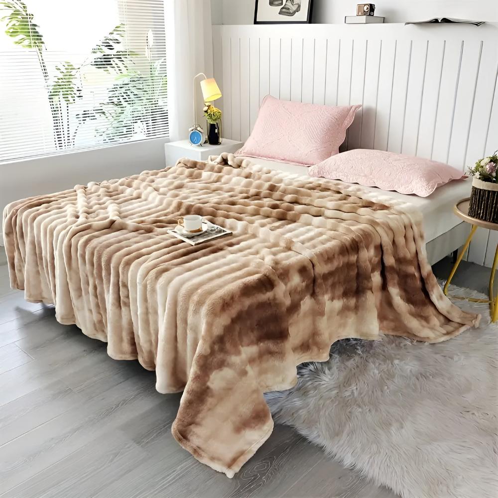 Decke mit Tie-Dye-Effekt und Kunstfell, weiche Decke 150-230 cm, Wärme und Komfort für alle Jahreszeiten, Wohnzimmer | Sansoti