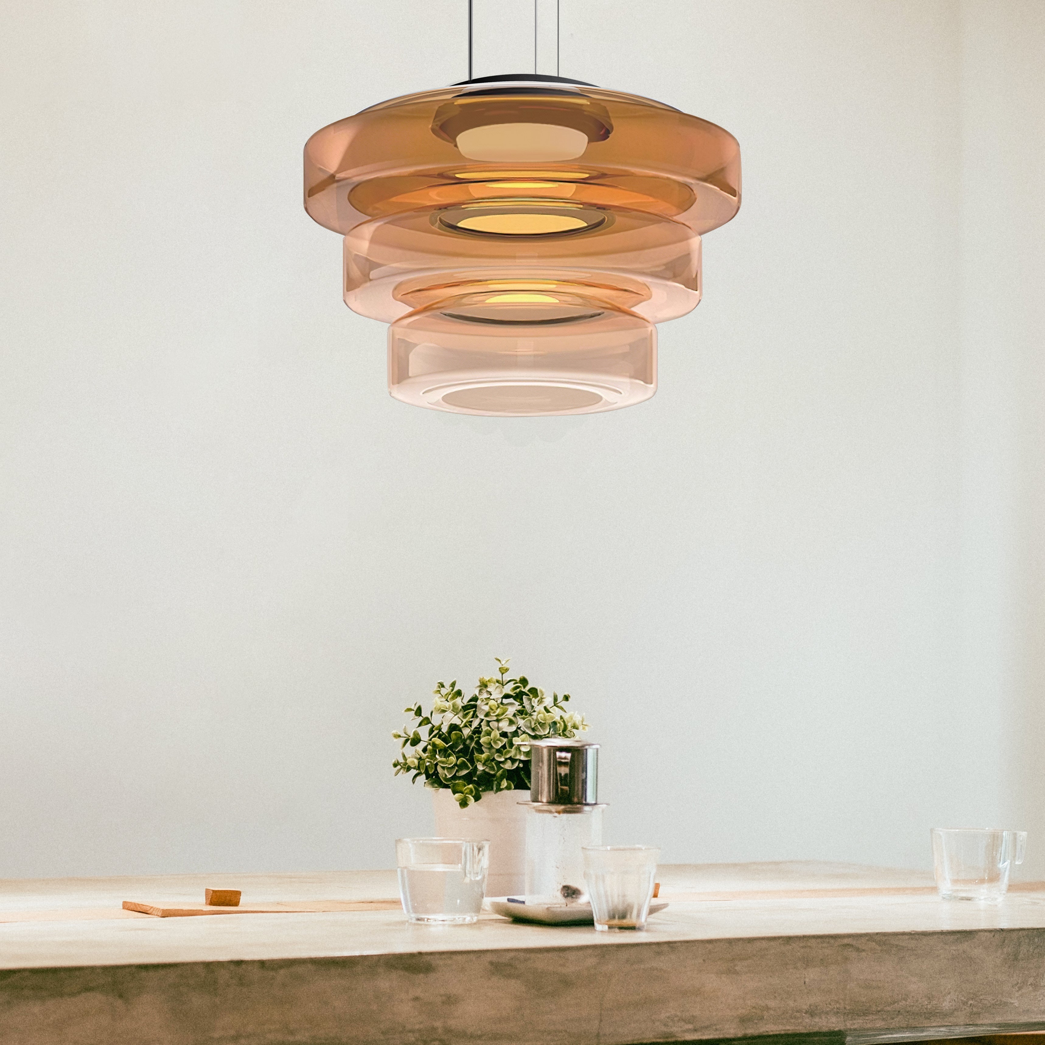 Zenor gelaagde hanglamp glas amber eetkamer woonkamer design verlichting modern gelaagd glaslamp | Sansoti