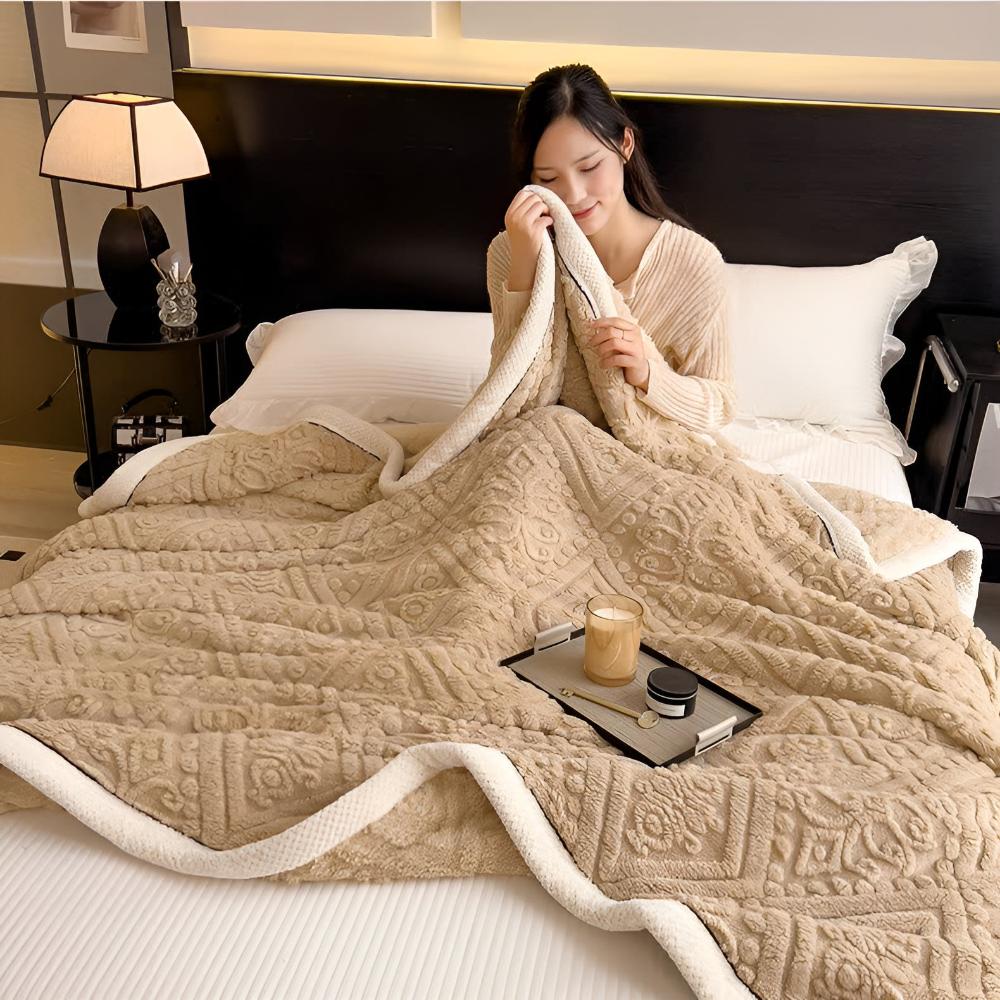 Double-Sided Sherpa Throw with Mandala Pattern 120-230cm Embroidered Design Blanket Bedroom Living Room | Sansoti