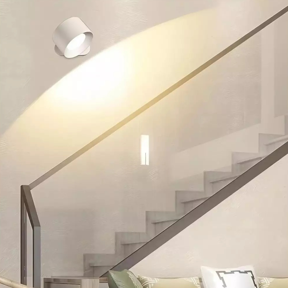 Applique murale magnétique rechargeable sans fil avec télécommande, pivotante à 360°, LED cylindrique à intensité variable, éclairage d’ambiance | Sansoti