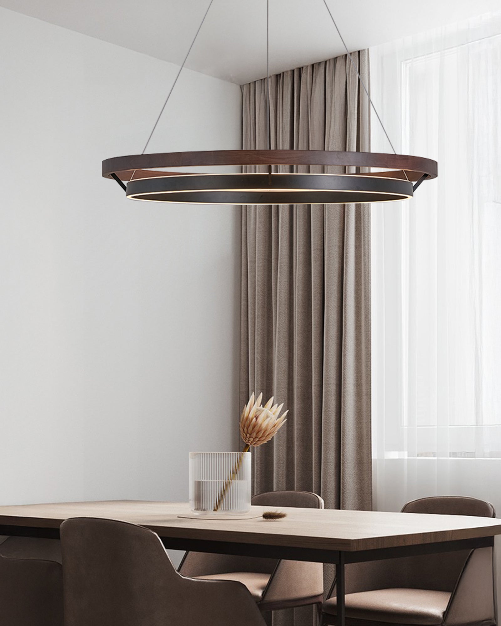 Holz-Ring-Kronleuchter LED Eingebaut Warmweiß Dimmbar Esszimmer Wohnzimmer Deckenlampe Modern Bauernhaus | Restfield