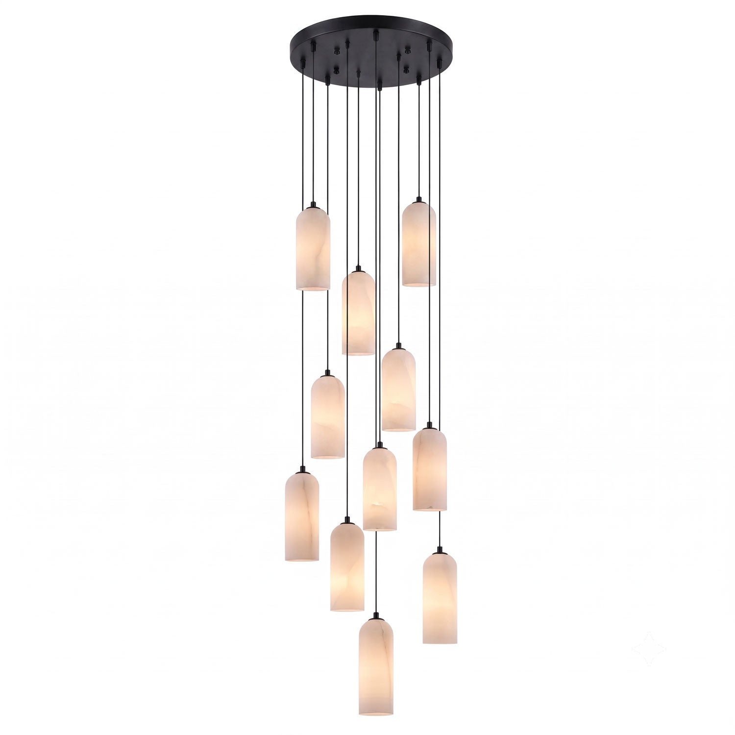 Alabasten Hanglamp met Gevlochten Snoer – Natuursteen Verlichting van Enkel Lichtpunt tot 21-Lichts Cluster – Mid-Century Modern Stijl Eetkamer Hanglamp met E12/E14 Fitting | Sansoti