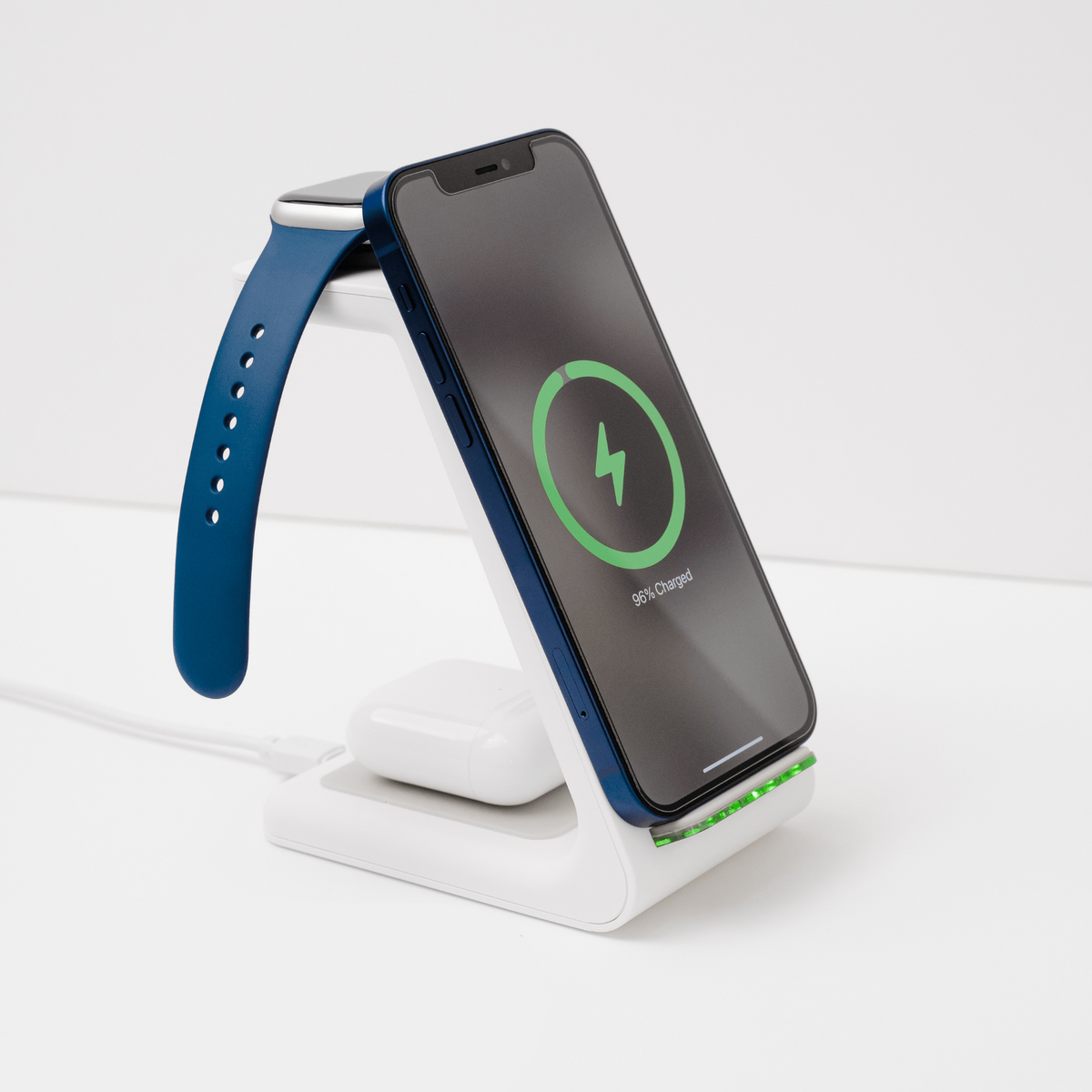 Station de recharge magnétique 3-en-1, chargeur rapide pour téléphone, montre connectée et écouteurs, recharge sans fil, noir blanc | Sansoti