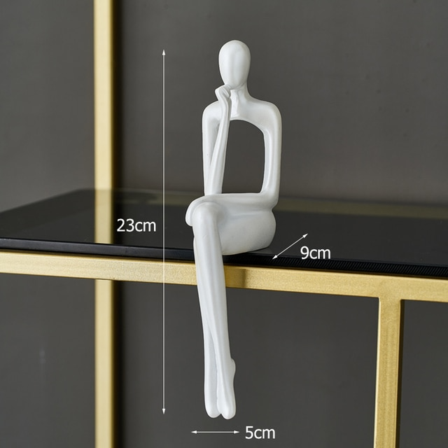 Zittende Abstracte Hars Sculptuur Figuur Modern Kunstobject Decoratief | Sansoti