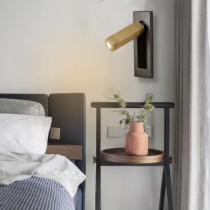 Drehbare Wandleuchte aus Metall in Zylinderform, Leselampe mit verstellbarem Licht, modernes Design, Schwarz und Gold, Nachttischlampe | Sansoti