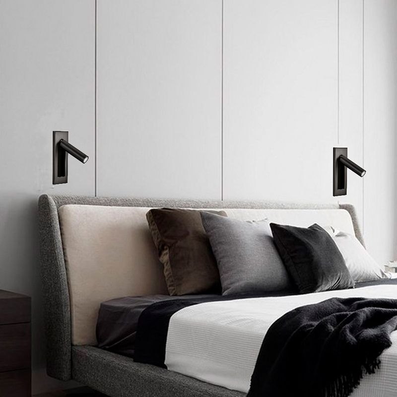 Drehbare Wandleuchte aus Metall in Zylinderform, Leselampe mit verstellbarem Licht, modernes Design, Schwarz und Gold, Nachttischlampe | Sansoti