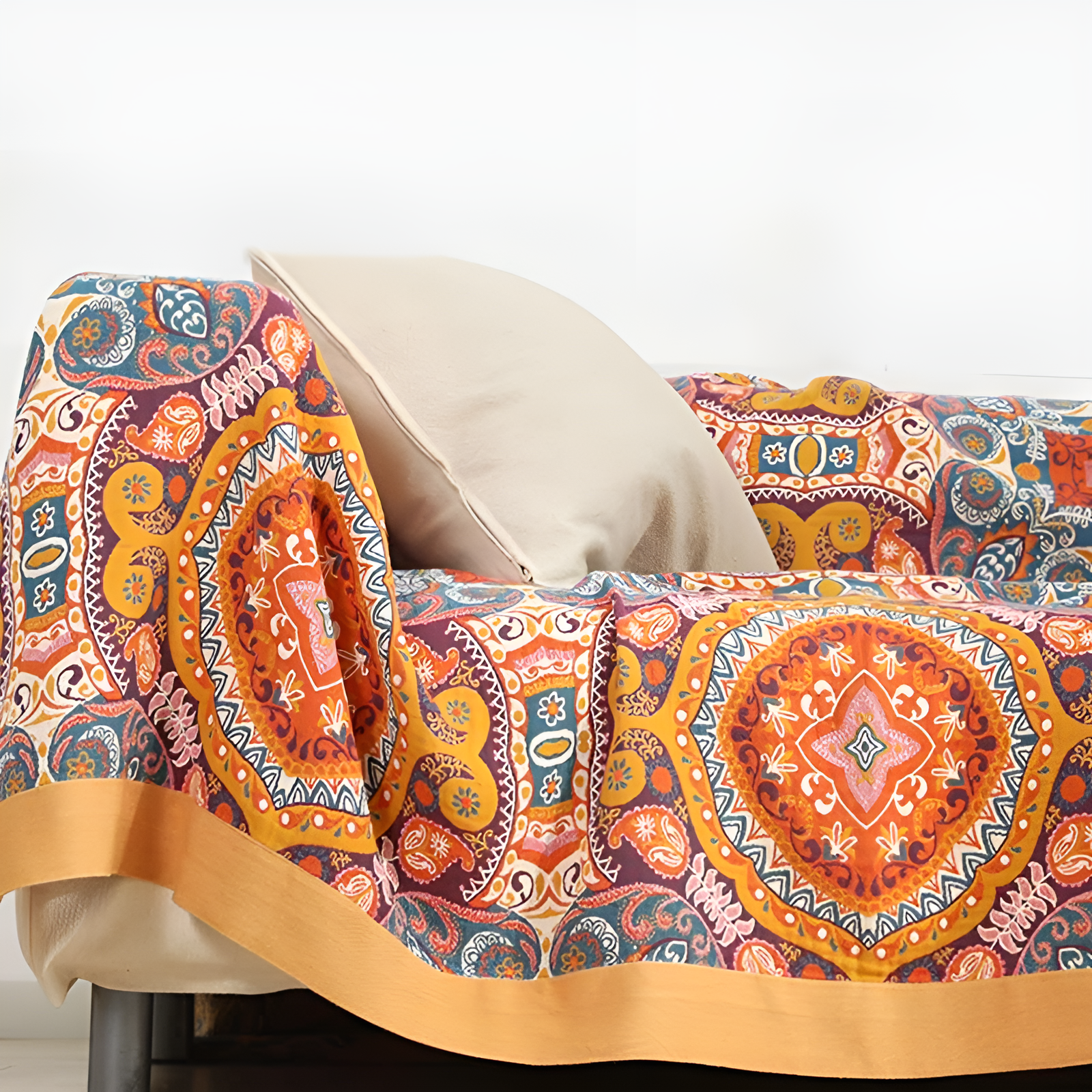 Omkeerbare Plaid in Boho-Stijl met Koelend Effect – Dubbelzijdig Zomerdeken met Vochtafvoer – Zacht Katoenen Sprei voor Warme Nachten – Moderne Deken met Zonsopgang-Patroon | Sansoti