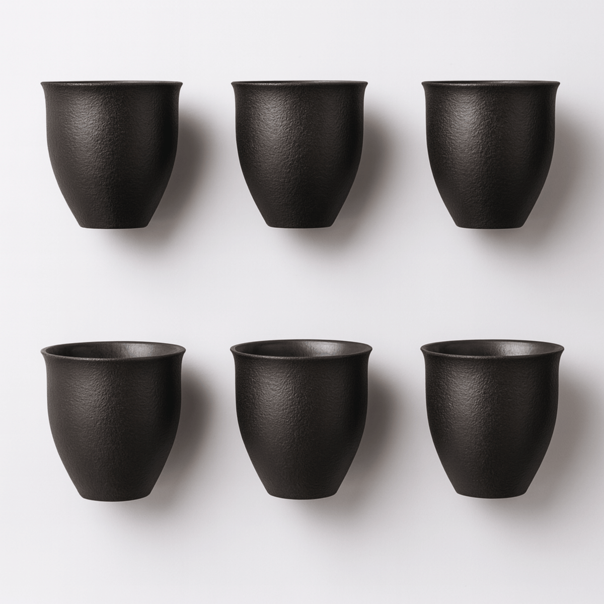 Service à café en céramique fait main, 6 pièces, tons terre, texture naturelle, tasses à espresso et mugs | Sansoti