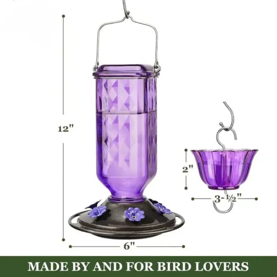 Glas-Kolibri-Futterstation 700ml mit sechs Blumen-Sitzplätzen, Ameisensperre und Aufhängehaken für Gartenvögel | Sansoti