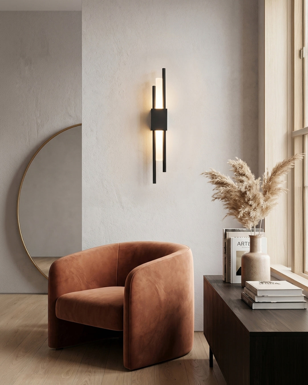 Scandinavische Minimalistische Wandlamp – Modern Verticaal Design met Gerichte LED-Verlichting – Zwart Goud | Sansoti