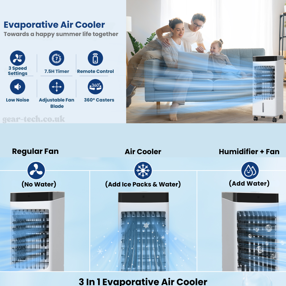 Draagbare Raambloze Aircooler met Afstandsbediening – 3-in-1 Luchtkoeler, Ventilator en Bevochtigingsfunctie voor Thuis en Kantoor | Sansoti