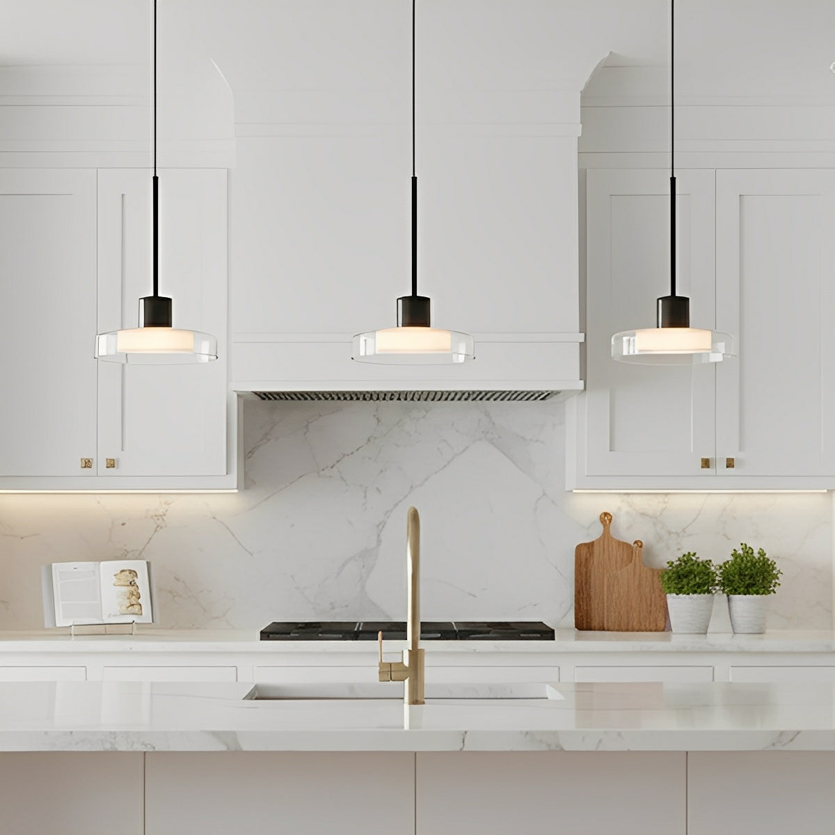 Suspension LED verre aluminium noir ronde Cuisine Salon Chambre Dimmable Suspension Table à manger Hall | Restfield