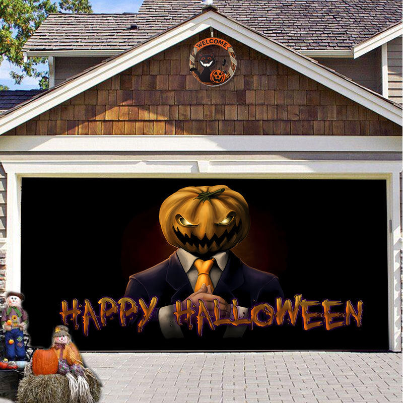 Halloween Garagedeur Decoratie Spookachtige Bedrukking Schaduwdoek Herbruikbaar Horror Sfeer Doek Waterdicht Buiten Feestversiering | Sansoti