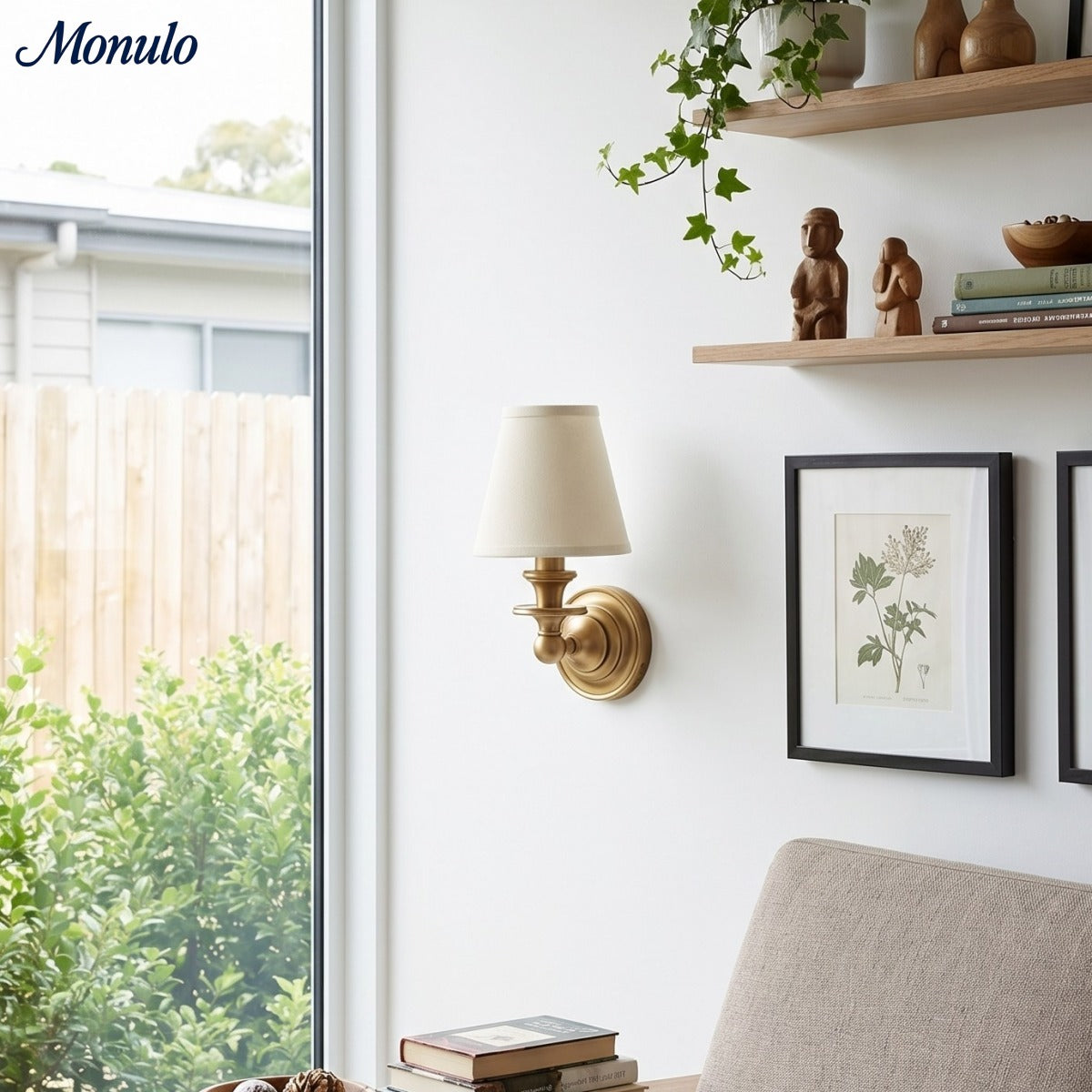 Wandlamp met stoffen kap en zwanenhalsarm – smeedijzeren armatuur met verstelbare leeslamp | Sansoti