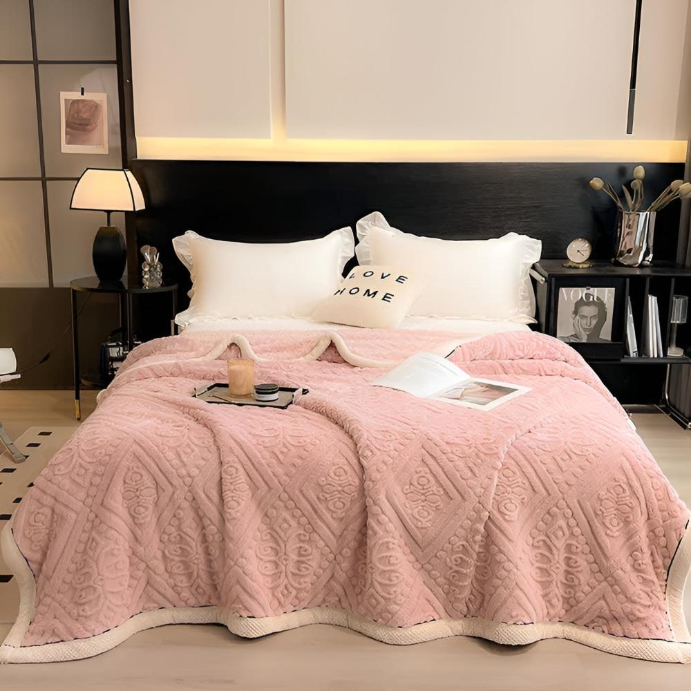 Double-Sided Sherpa Throw with Mandala Pattern 120-230cm Embroidered Design Blanket Bedroom Living Room | Sansoti