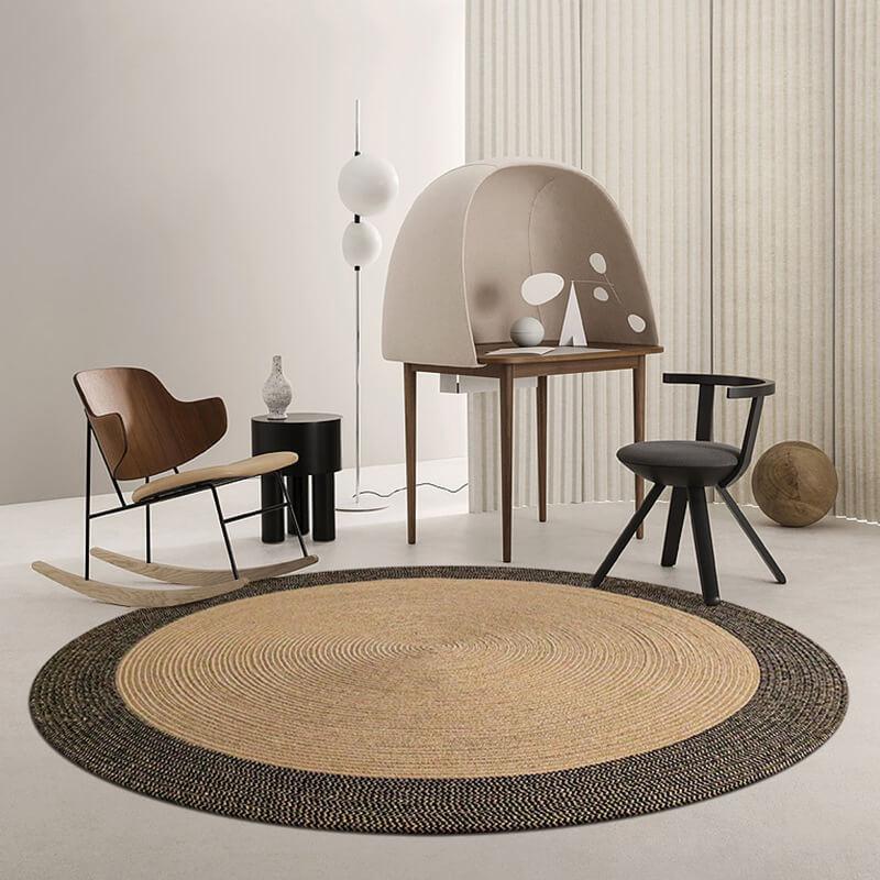 Braided Round Jute Rug Natural Fiber Reversible Beige Black 45-120cm Handmade Bohemian Style | Sansoti