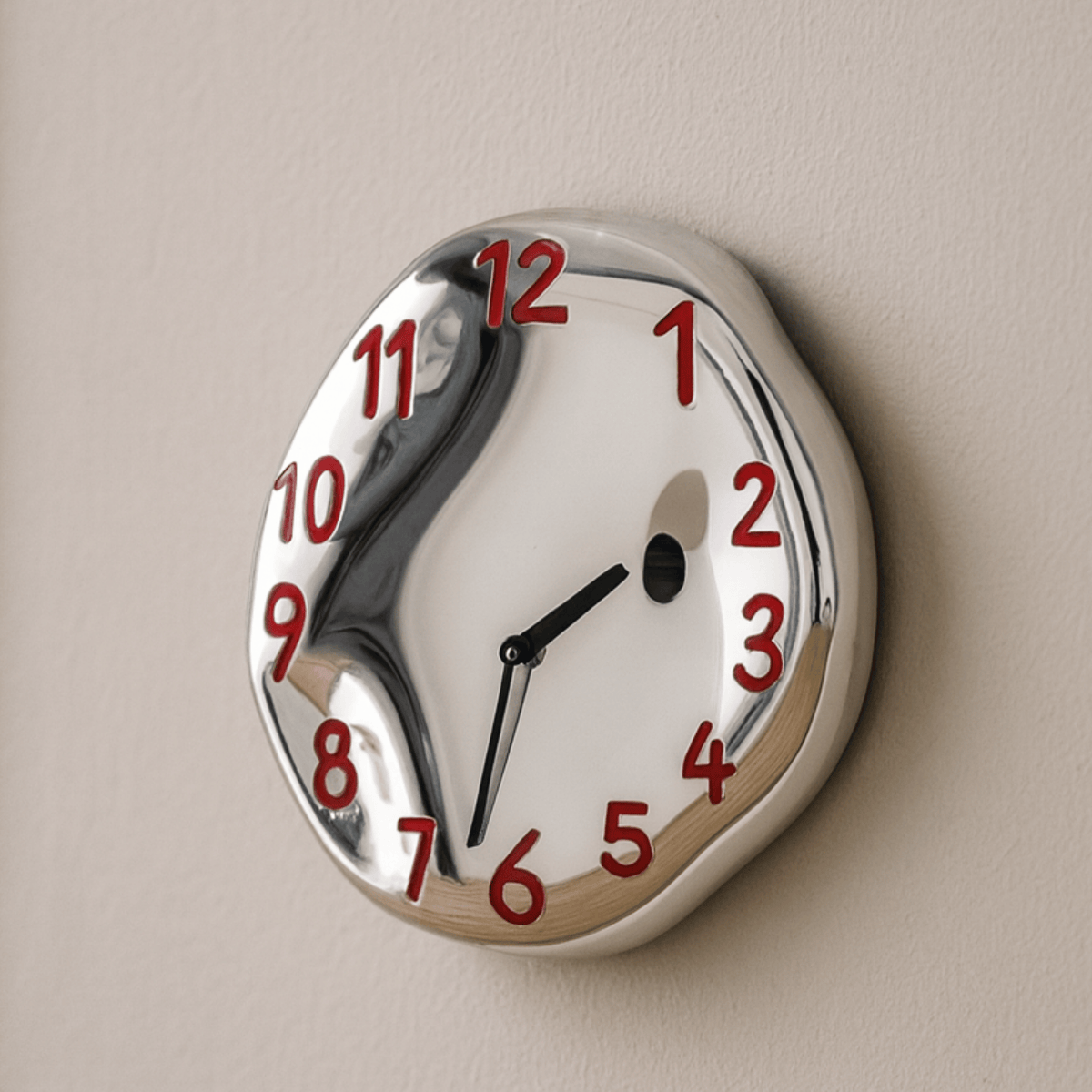 Round Ceramic Wall Clock with Chrome Finish 24cm Silent Movement Modern Design for Living Room and Office | Sansoti