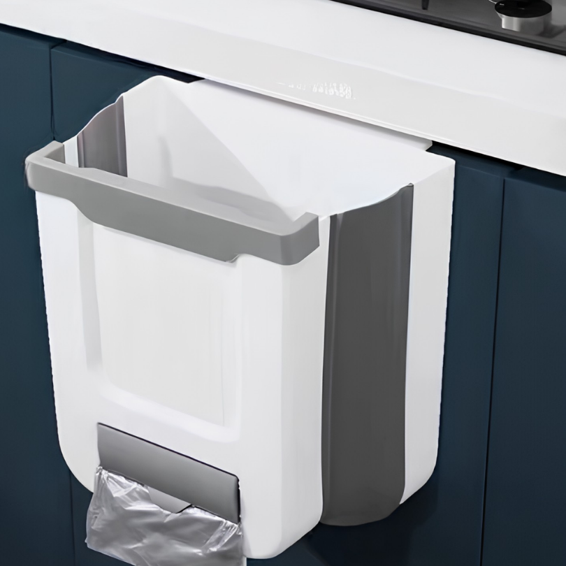 Foldable Waste Bin Holder for Kitchen Cabinet Door Waste Bin White Brown Space-Saving Kitchen Organization | Sansoti